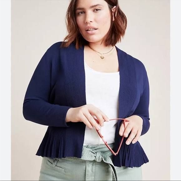 By Anthropologie Banlieue Peplum Cardigan Sweater Woman Size Large Navy NWOT - Picture 12 of 13